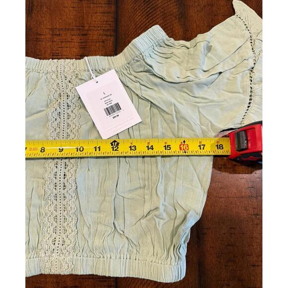 Rachel Parcell Off Shoulder Crop Top - Wash Crepe Sage - Size Large   MSRP $89 - Picture 8 of 8